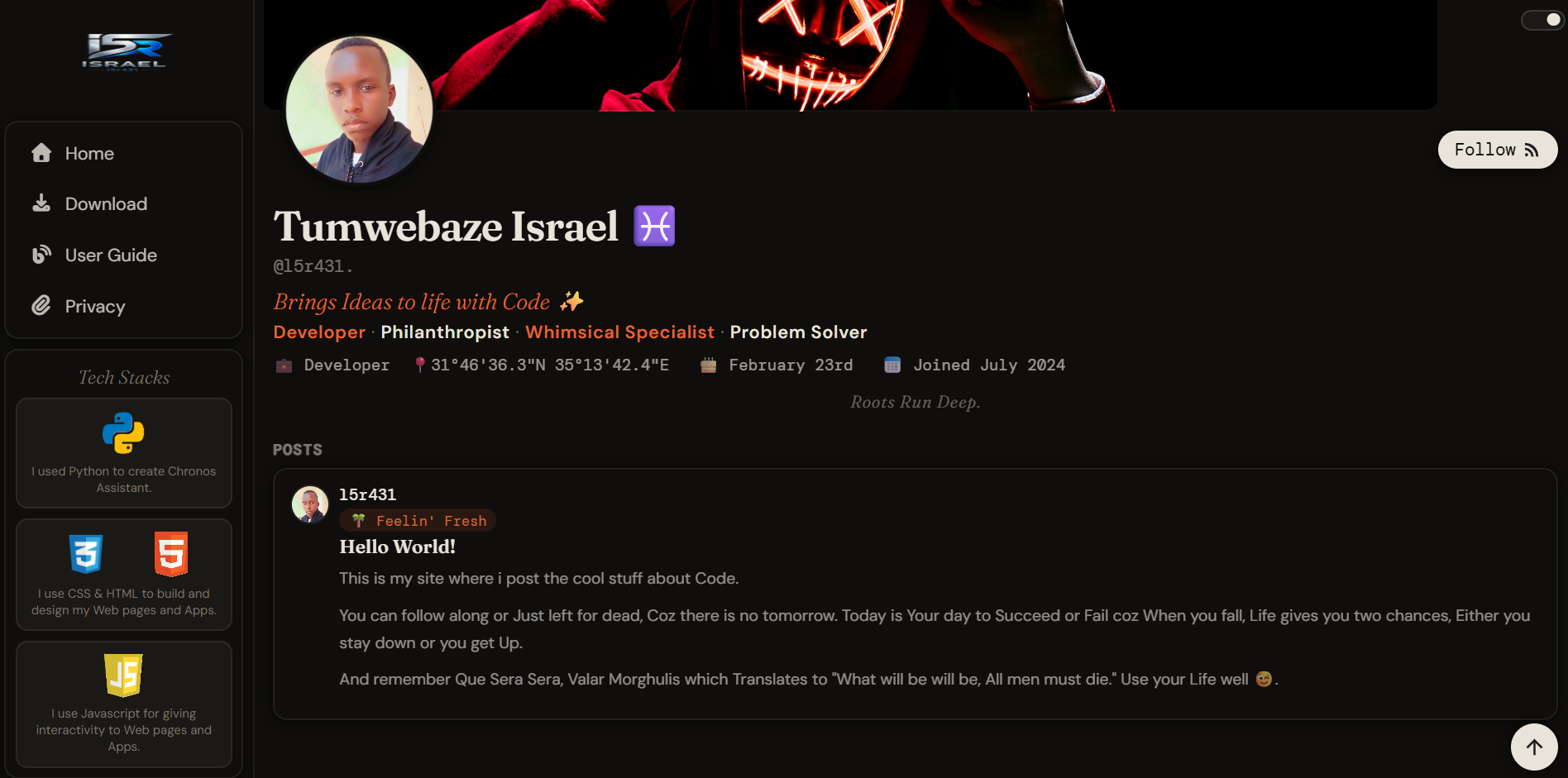 About Me page Dark